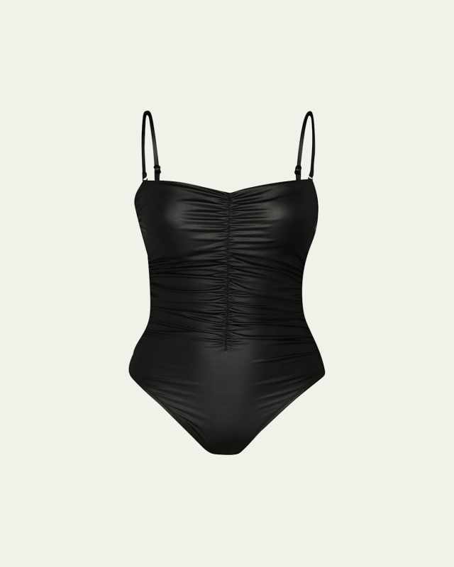 Luxe Leather Aubrey Ruched One-Piece Swimsuit